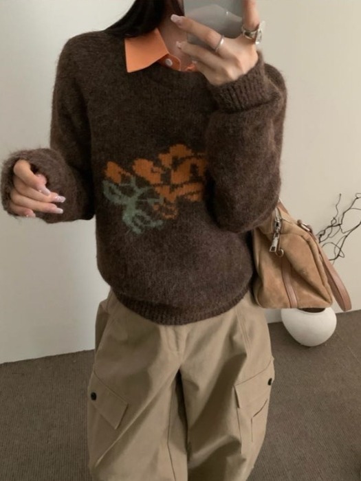 Embroidery Rose - Retro Koreanischer Langarm-Strickpullover mit Rosenstickerei für