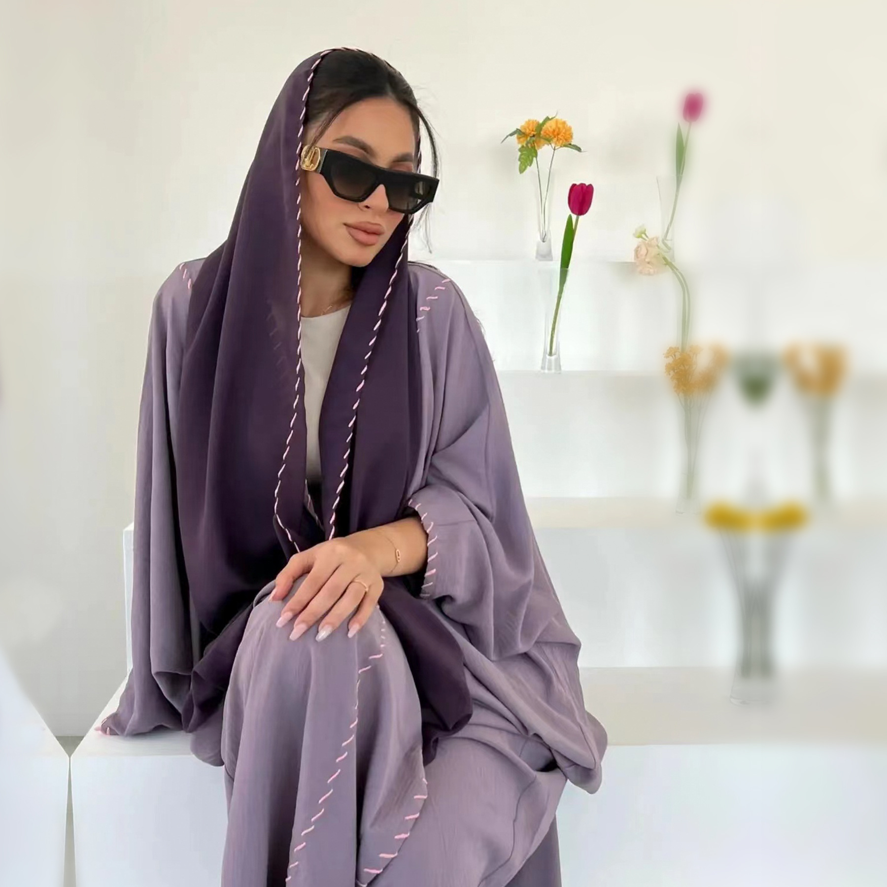 Embroidery Kebaya - Eid Djellaba Kimono Offene Abayas für