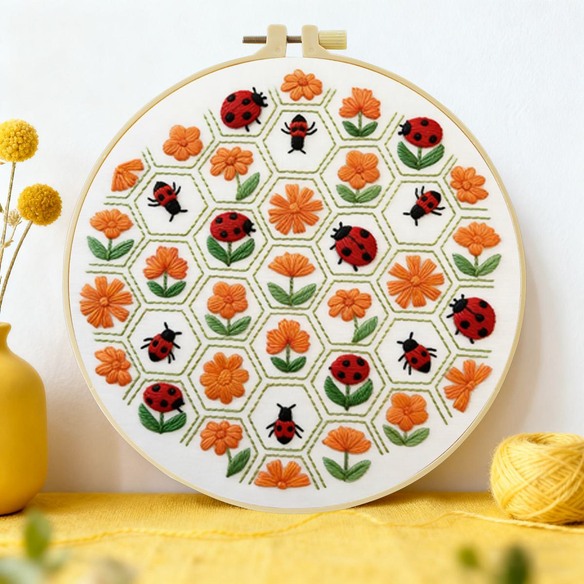 Embroidery Lady Bug - 1 Stück 20X20CM/15X15CM 7,87/6,3 Zoll Blumen-