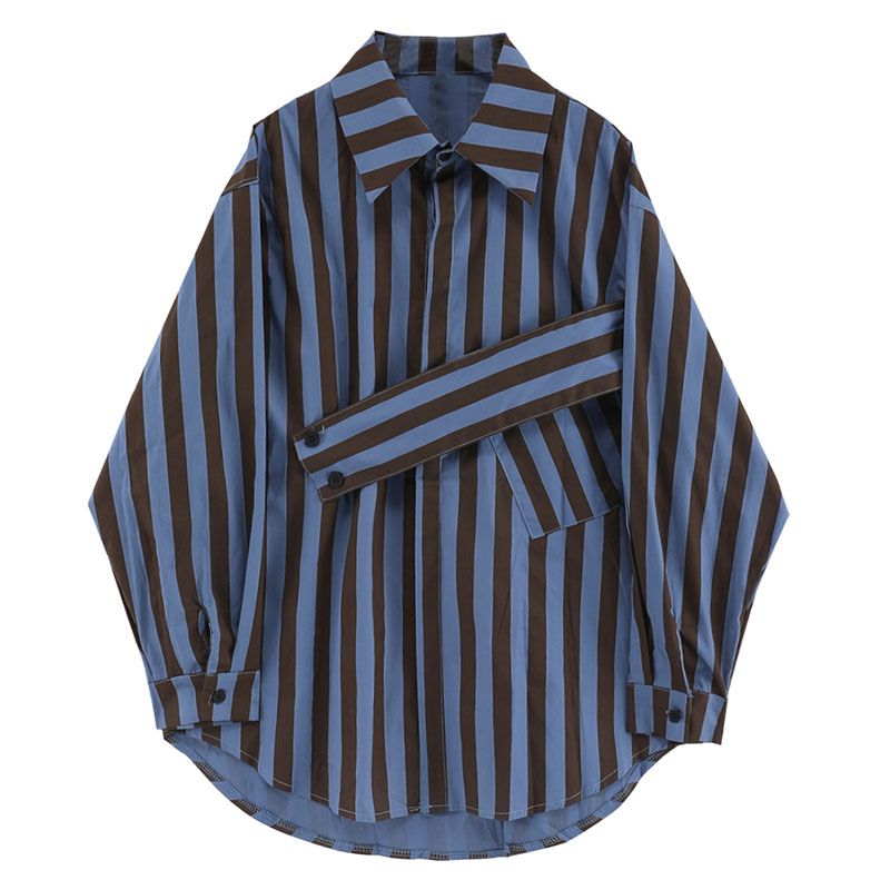 Embroidery Online - Koreanisches gestreiftes Hemd mit asymmetrischer Persönlichkeit,
