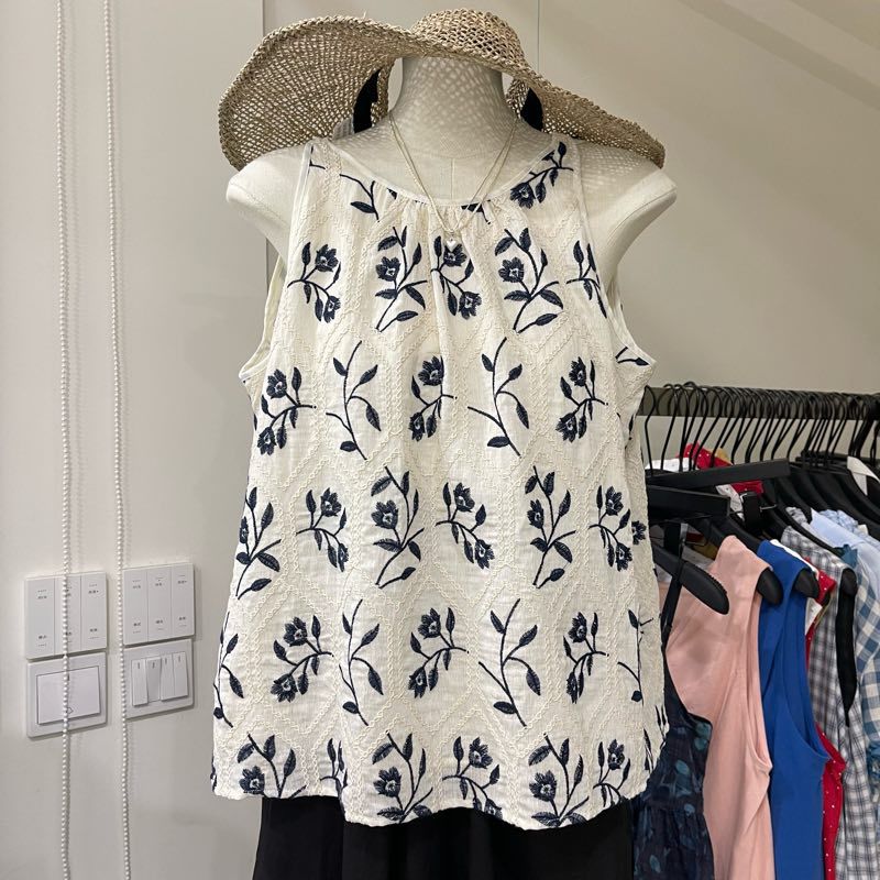Embroidery Cotton Shirt - SYsYouthfully O-Ausschnitt-Hemd mit bestickten Häkelblumen, sanfte