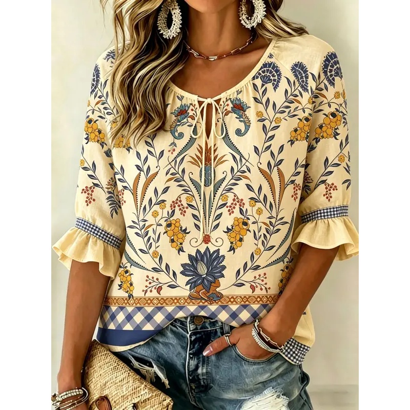 Embroidery Online - Damen Frühling Sommer 3D-Bedruckte Bluse mit